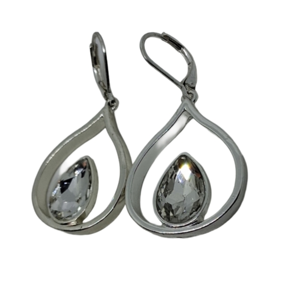 Sparkling Silver-Tone Teardrop Earrings - Picture 4 of 5